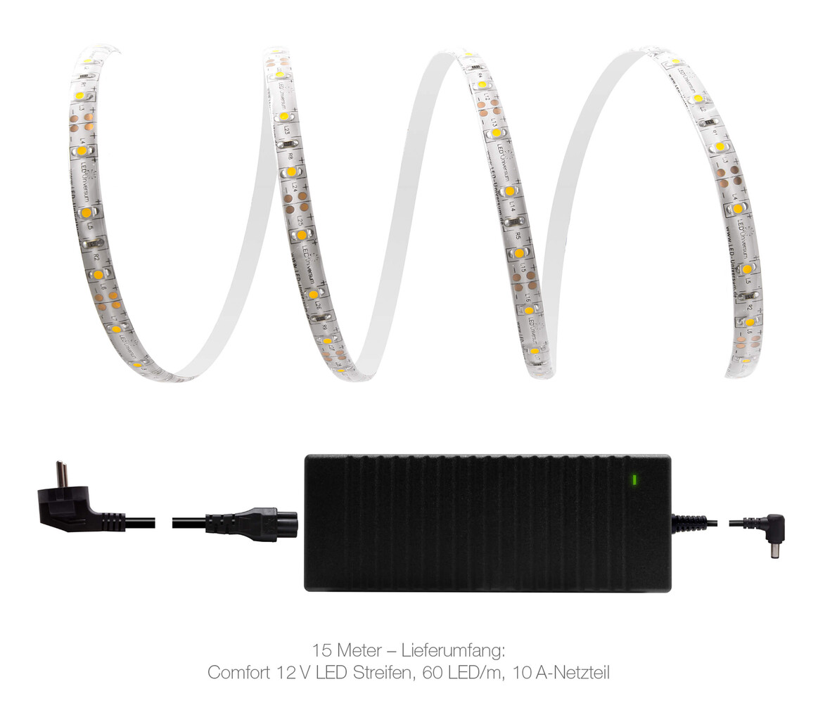 Hochwertiger, warmweißer LED Streifen von LED Universum mit einzigartigem Schalterdesign