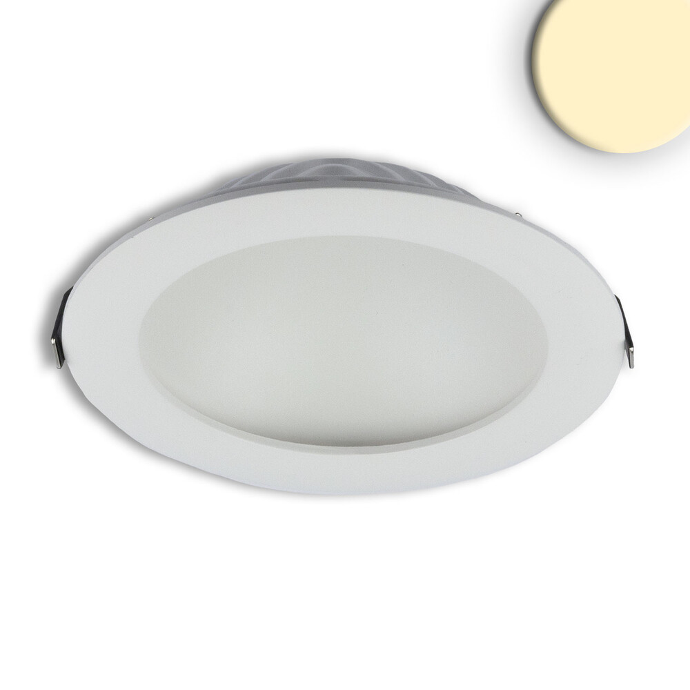 Eindrucksvolles Isoled Downlight LUNA 18W mit warmweißer, dimmbaren LED und indirektem Licht in schlichtem Weiß