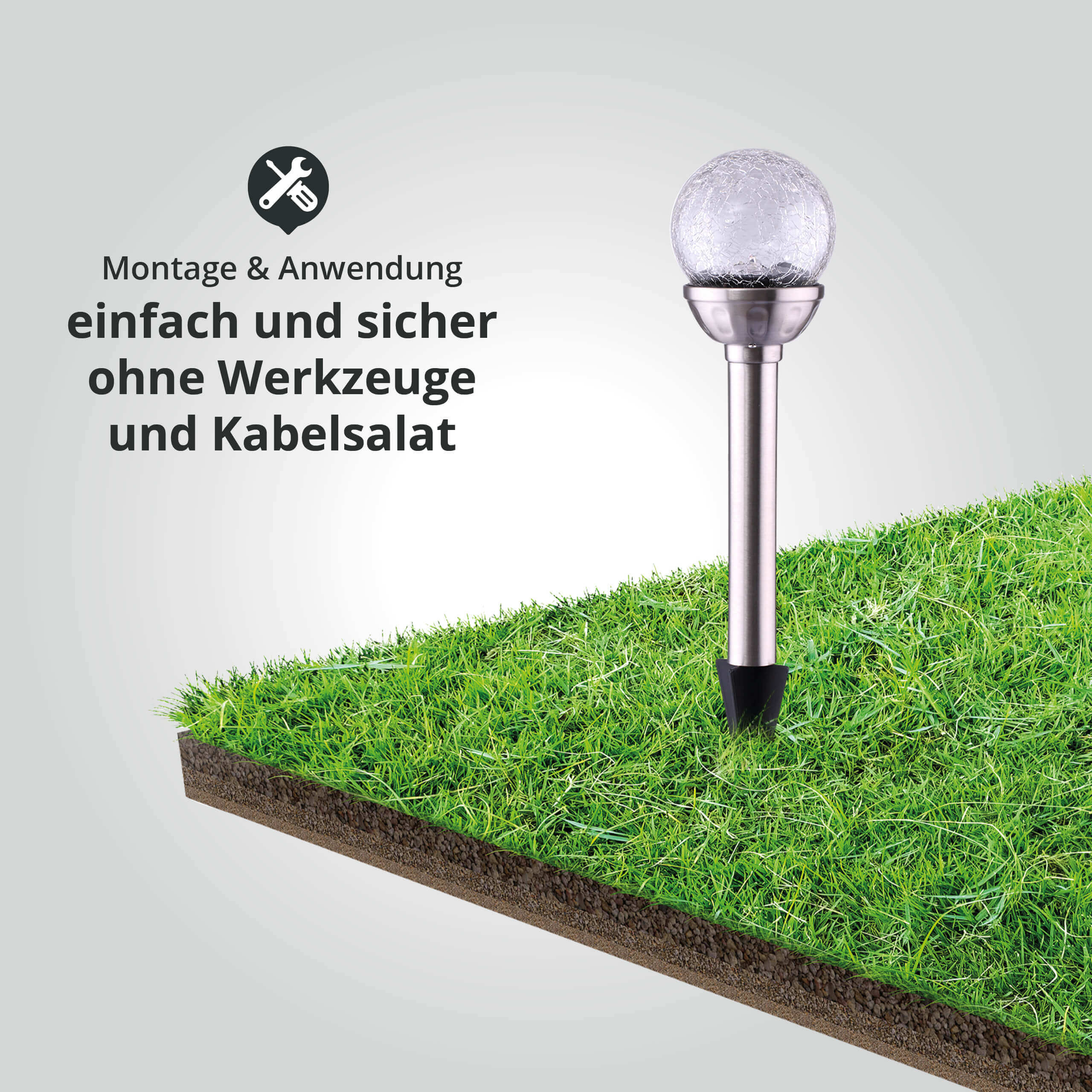 LED Solar Garten Erdspieß Kugel Edelstahl 36cm RGB [3064] 12er Set