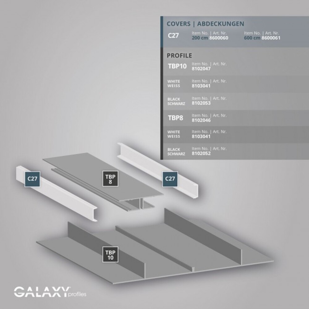Detailaufnahme des eleganten weißen LED Profils TBP10 von GALAXY profiles, ideal für Trockenbau-Anwendungen