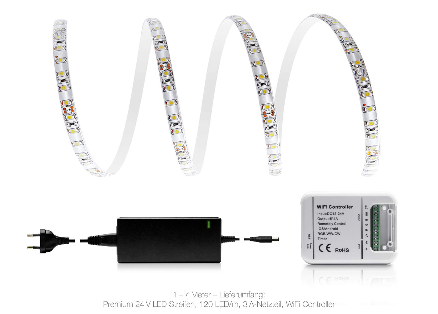 Hochwertiger, kaltweißer LED Streifen von LED Universum mit leistungsstarker 24V Stromversorgung und IP65 Schutzklasse