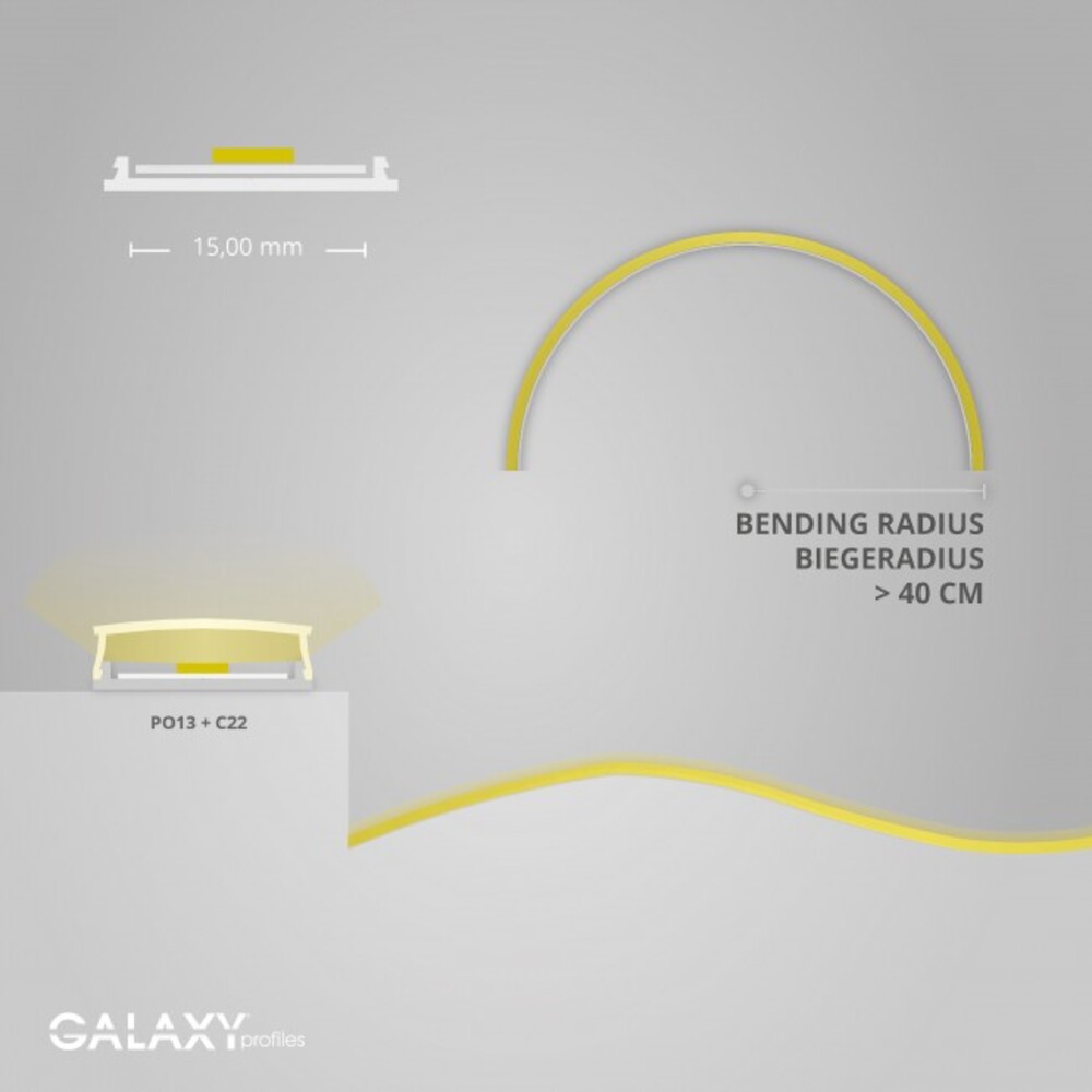 Elegantes, biegbares LED Profil von GALAXY profiles in 200cm Länge für LED Stripes mit max. 15 mm Breite