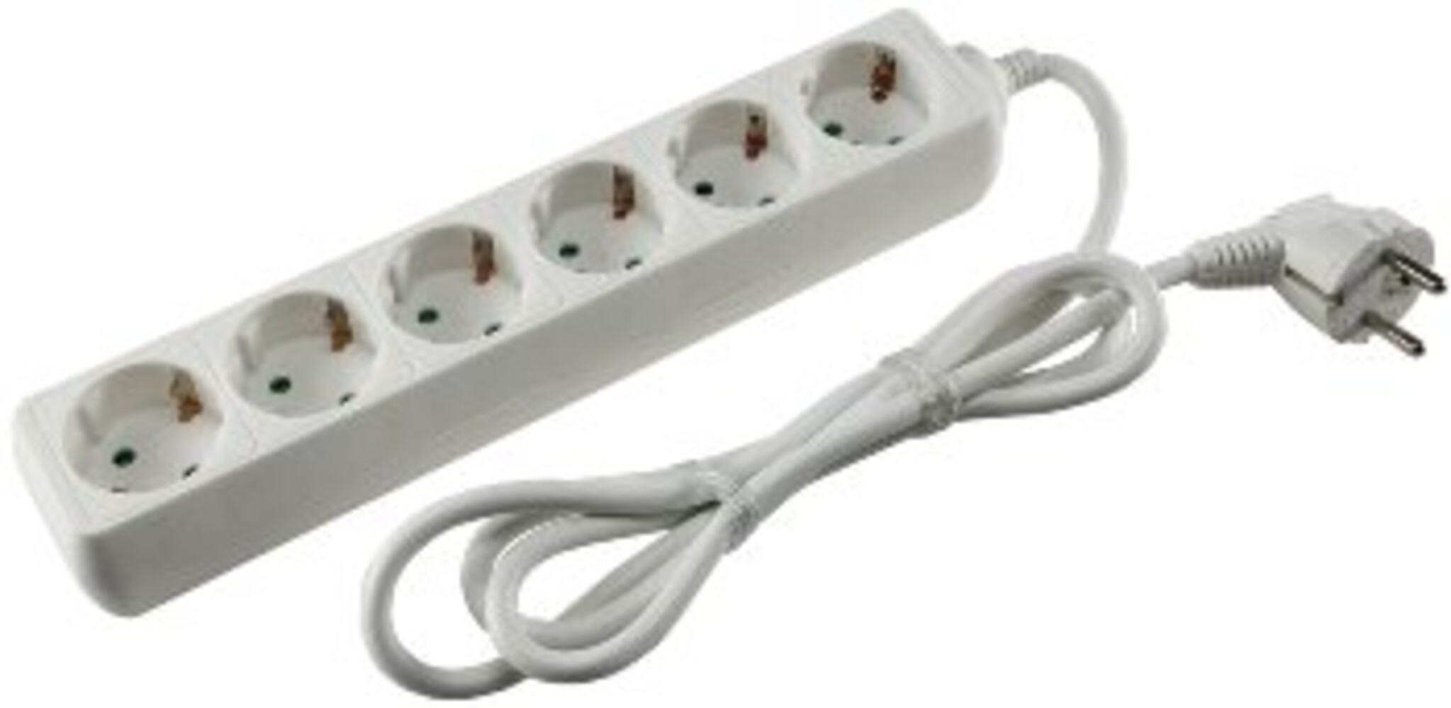 weiße Schutzkontakt Steckdosenleiste der Marke ChiliTec mit sechs Plätzen und 1,4m Kabel