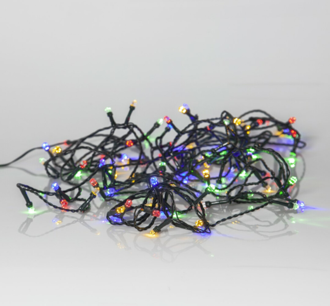 Bunte, 100-teilige LED Lichterkette von Star Trading mit grünem Kabel, geeignet für Outdoor-Nutzung