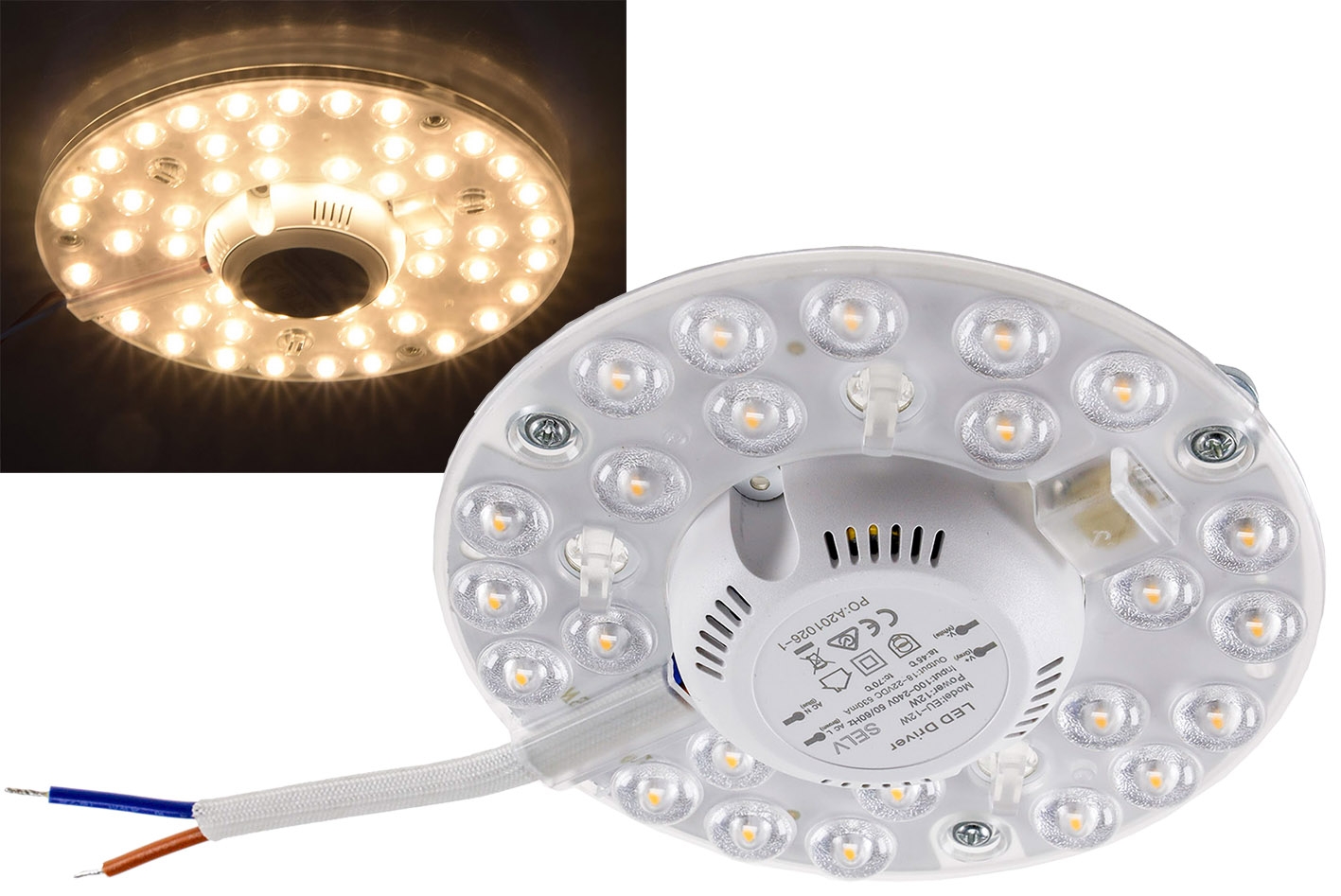 LED Umrüstmodul "UM12ww" für Leuchten, Ø125mm, 12W, 1080lm, 3000K, Magnethalter
