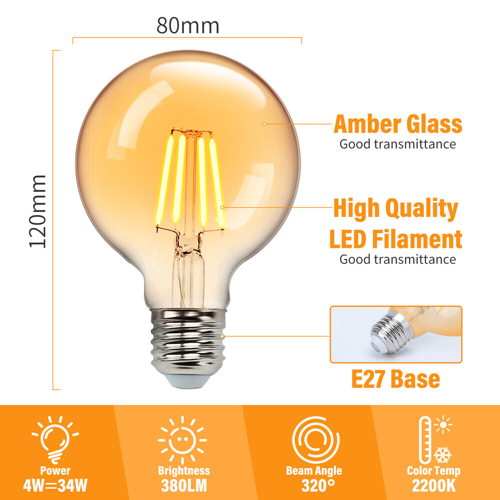 Hochwertige LED-Leuchtmittel Filament Glühlampe von LED Universum in warmem 2200K Amber Licht