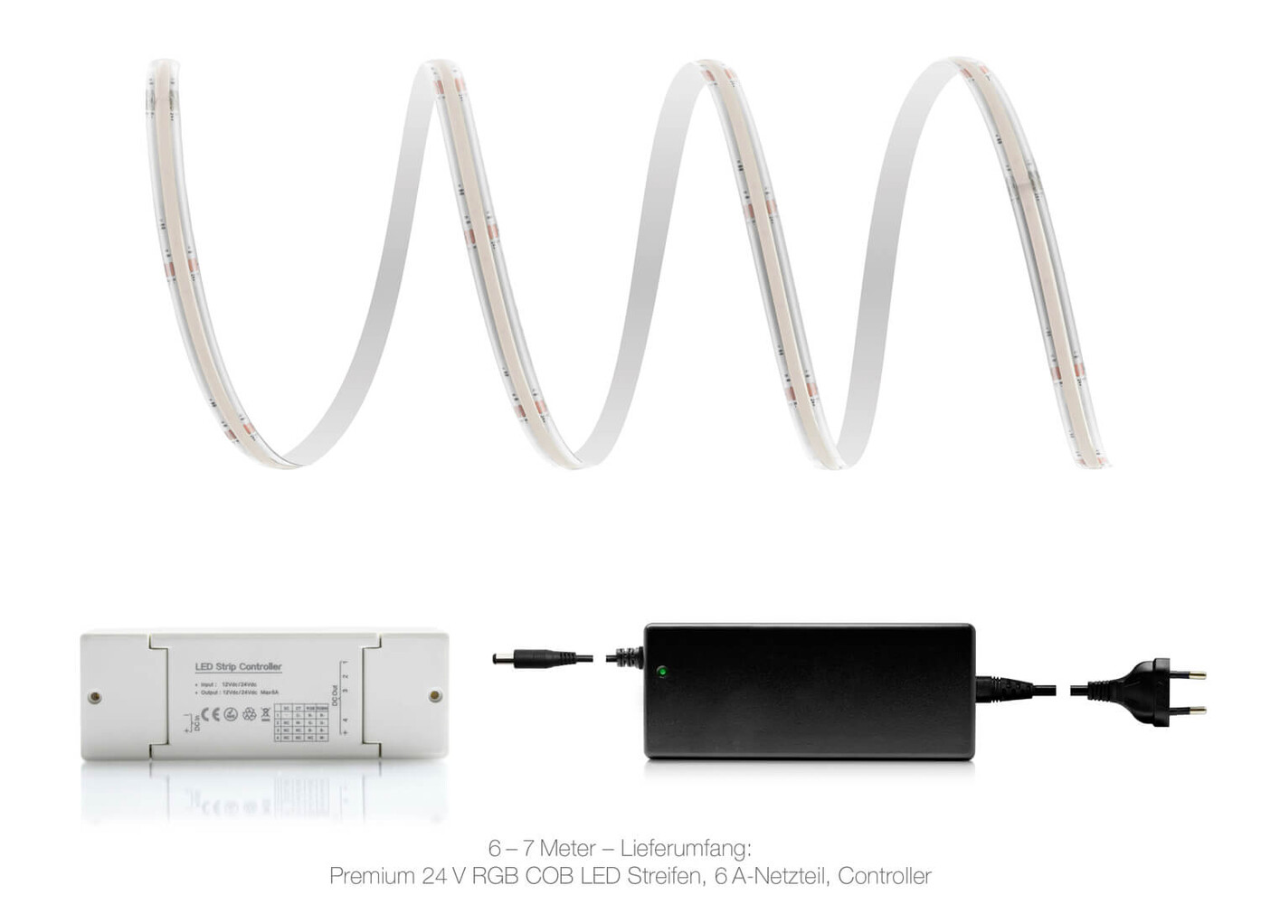 Hochwertiger, leuchtstarker 24V RGB COB LED Streifen im IP65 Smart Home Set von LED Universum