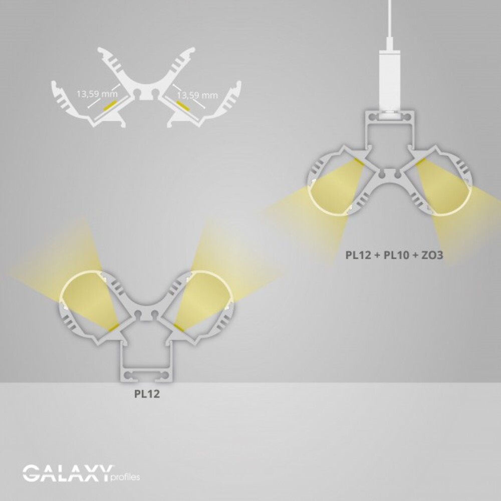 Hochwertiges LED Profil von GALAXY profiles mit opaler Abdeckung, perfekt für maximale 13mm LED Stripes