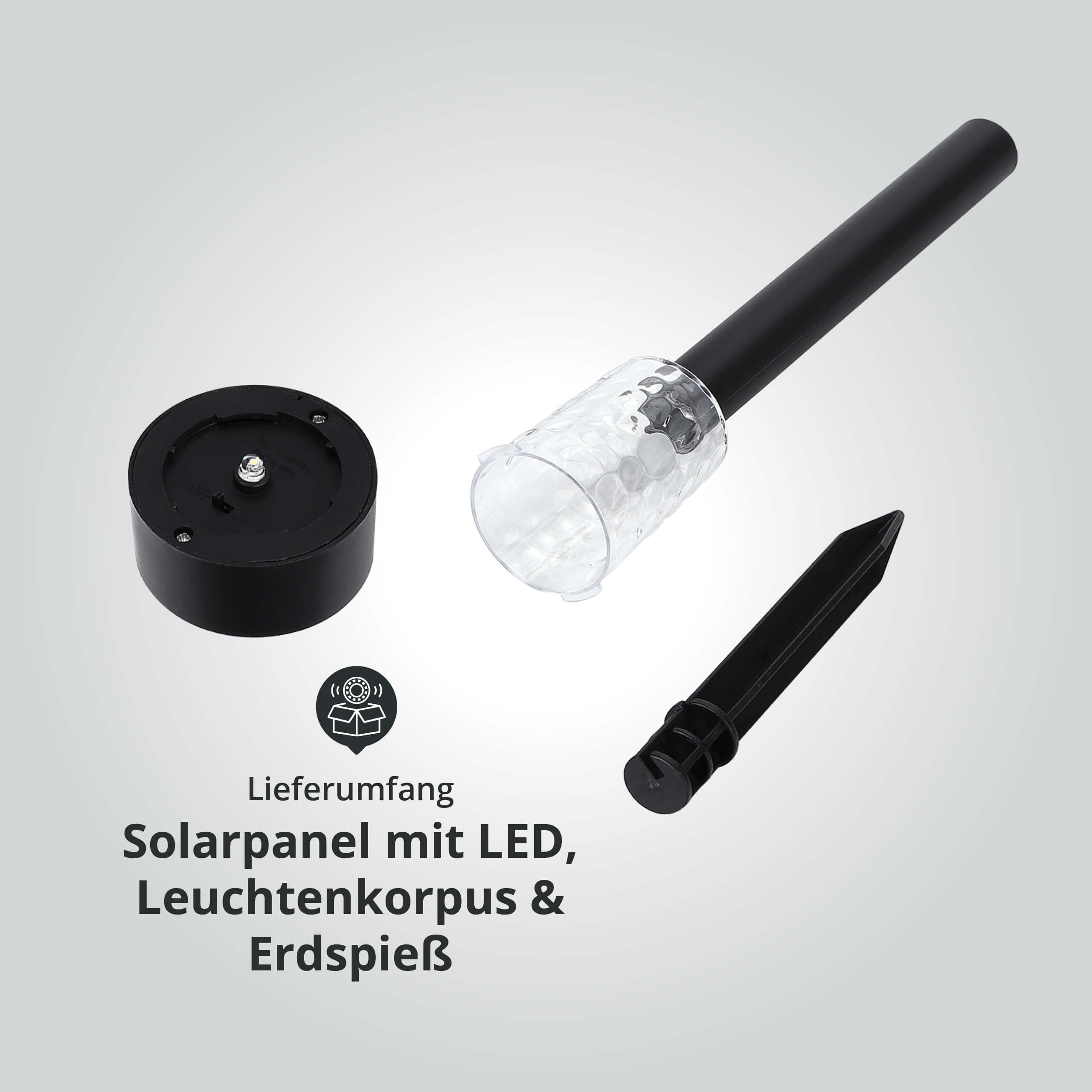 LED Solar Garten Erdspieß zylindrisch schwarz 33cm 6500K [3053] 6er Set