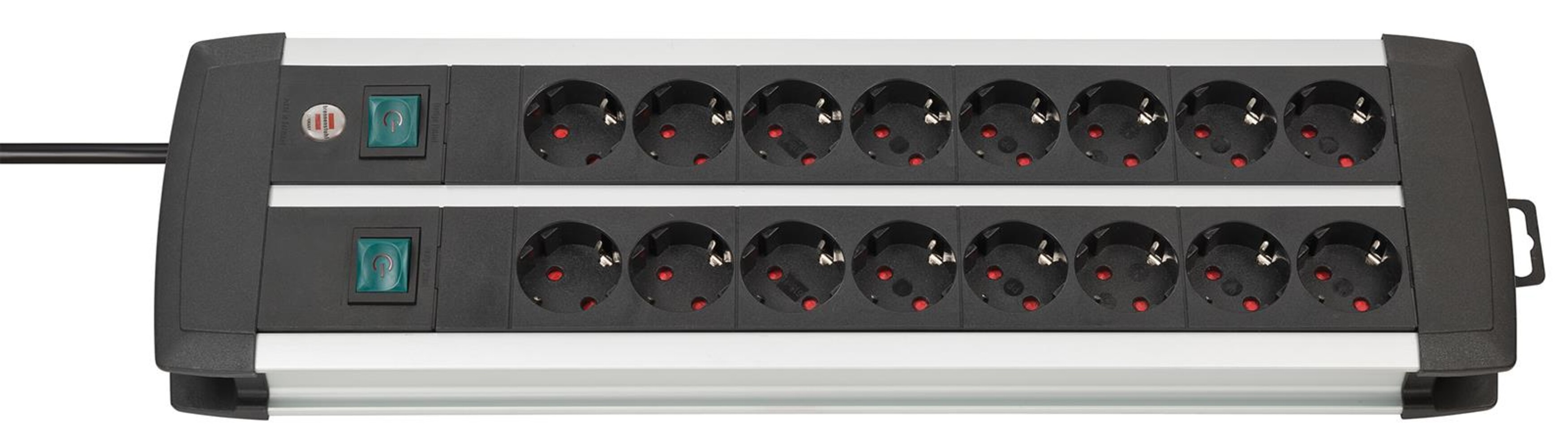 Hochwertige Steckdosenleiste von Brennenstuhl mit Premium Alu Line Technik in Duo schwarz, 16 fach, 3m Kabel, H05VV F 3G1 5, 8 fach schaltbar