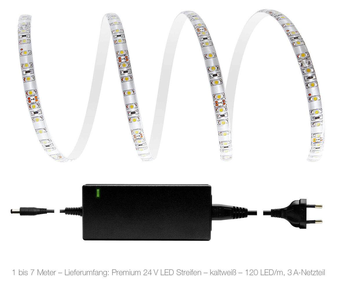 Hochqualitativer, kaltweißer LED Streifen von LED Universum mit Premium Netzteil