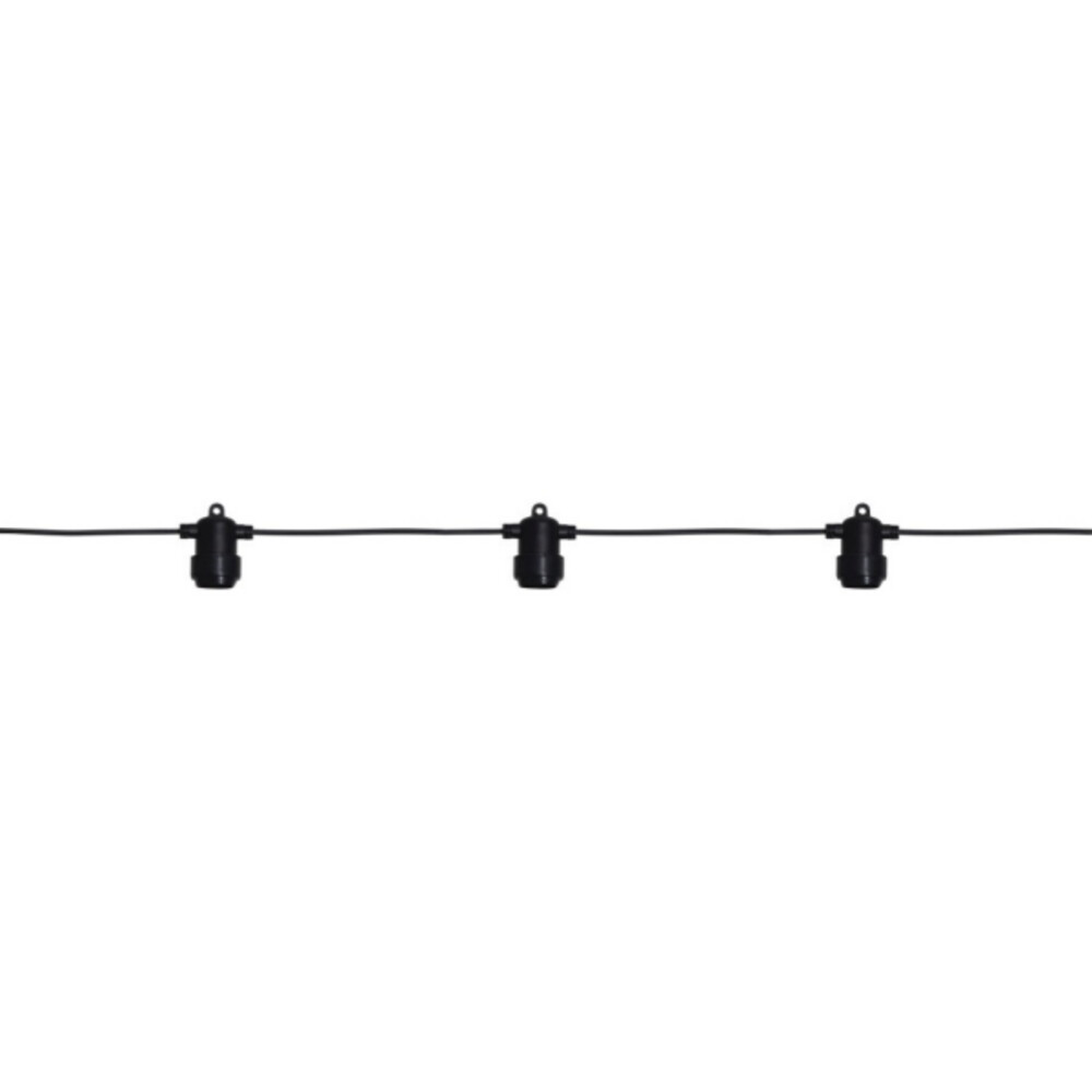 Schwarze Lichterkette von Star Trading mit 8x E27 Fassung und einer Länge von ca. 4 Metern, für den Außengebrauch geeignet