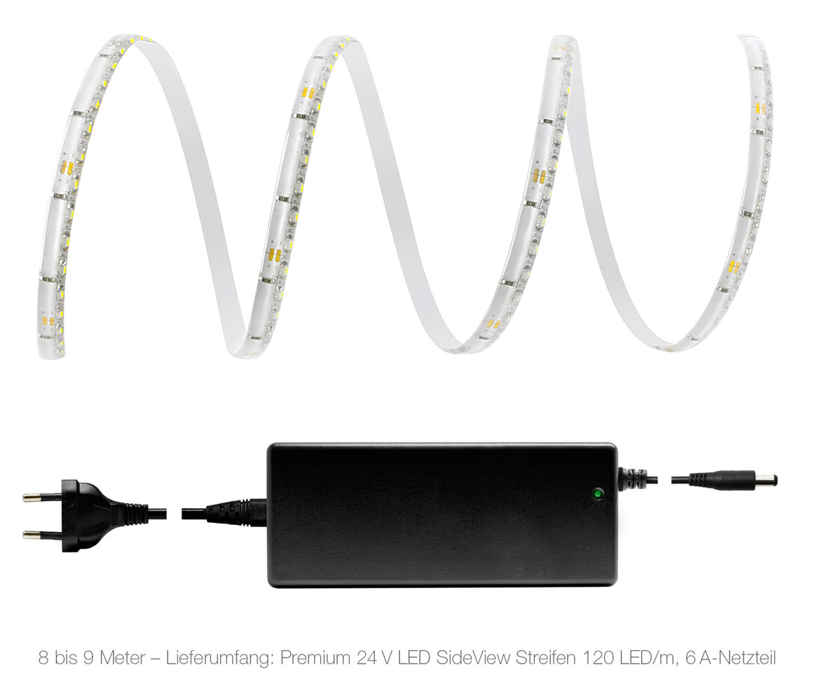 Hochwertiger LED Streifen von LED Universum mit kaltweißer Farbe und leistungsstarkem Netzteil
