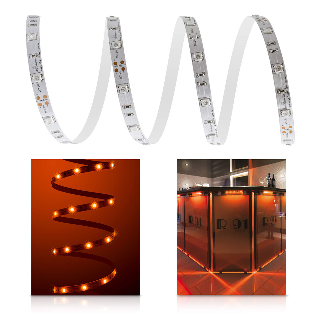 Bild von einem leuchtenden, orangefarbenen LED-Streifen von LED Universum