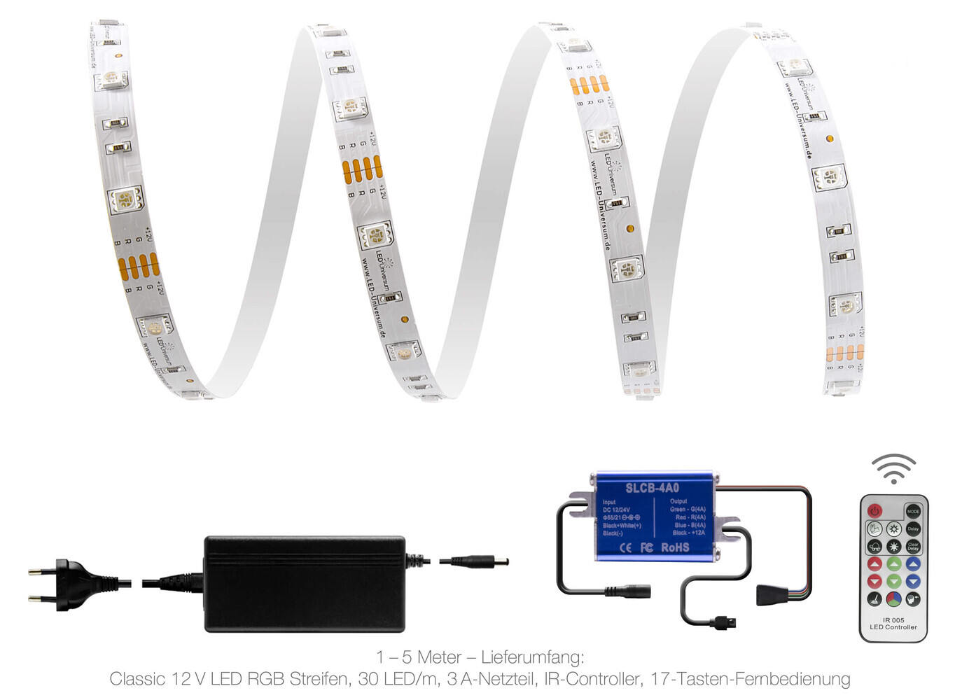 Bunter LED Streifen 12V mit 30 Leuchtdioden von LED Universum