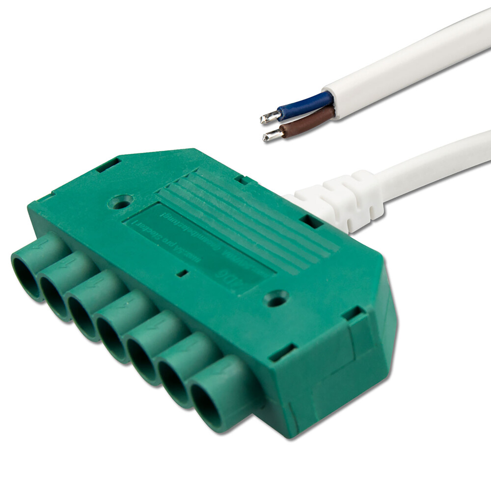 Detaillierte Ansicht von dem Mini Plug 6 fach Verteiler von Isoled in der Farbe weiß grün