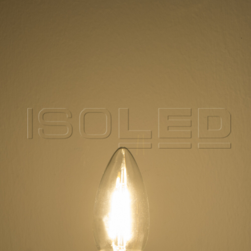 Warmweißes, dimmbares LED-Leuchtmittel der Marke Isoled in klarer Optik