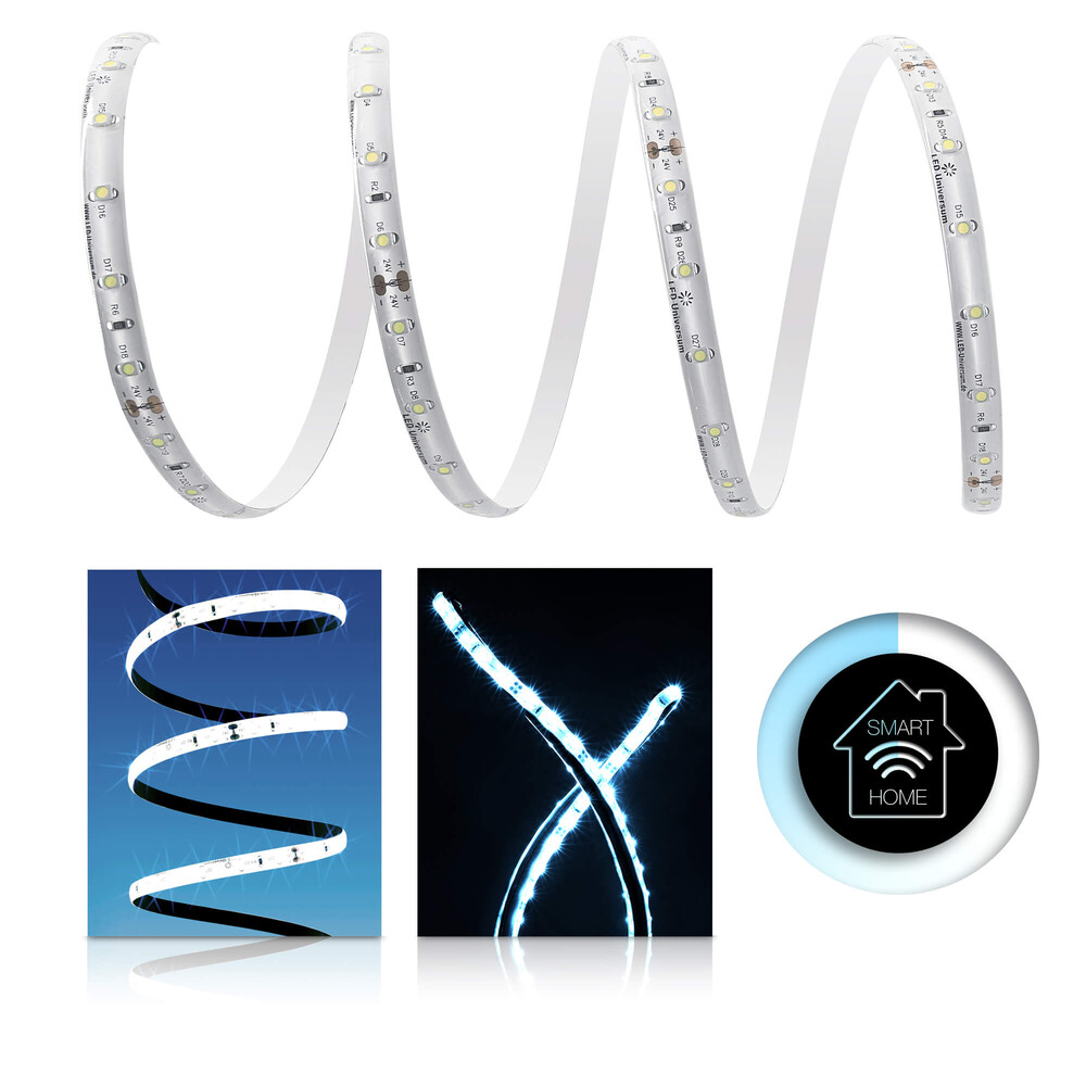 Premium LED Streifen in kaltweiß von LED Universum, Smart Home kompatibel mit IP65 Schutzklasse