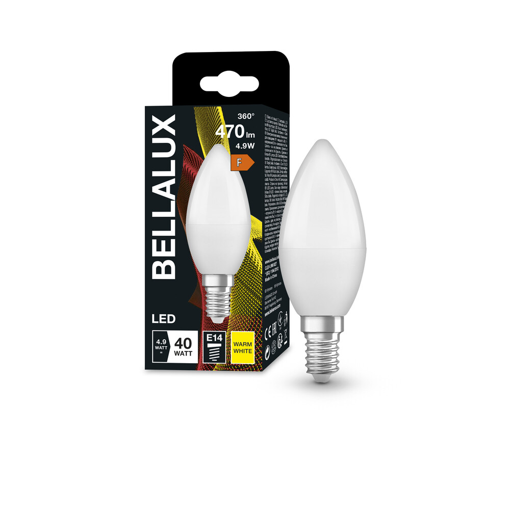 Leuchtmittel der Marke BELLALUX mit einer Farbtemperatur von 2700K und einer Lichtleistung von 470lm