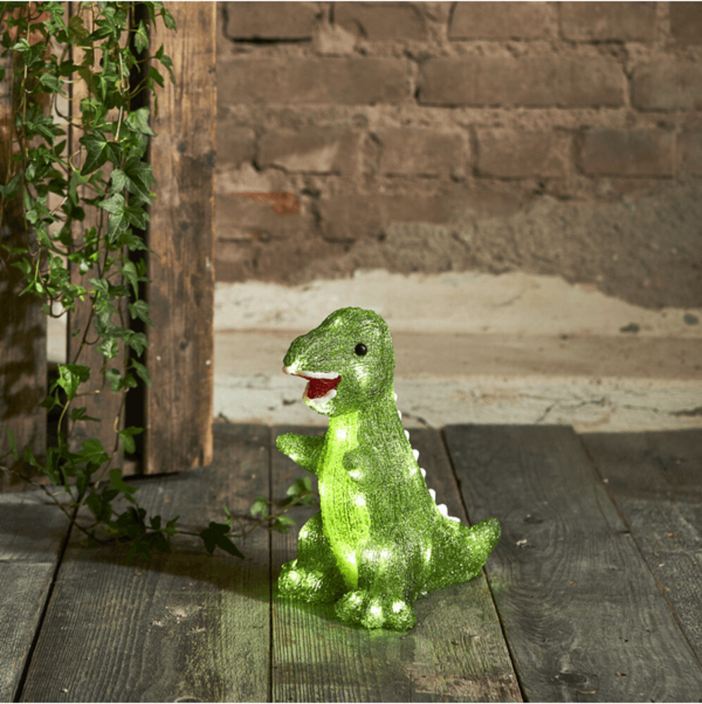 Beeindruckende grüne Dinosaurier Leuchtfigur von Star Trading, beleuchtet durch 30 weiße LED-Lichter