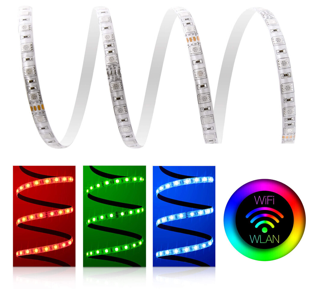 Premium, leuchtstarker LED Streifen von LED Universum mit IP65 Schutzklasse und vielseitigen RGB Farben