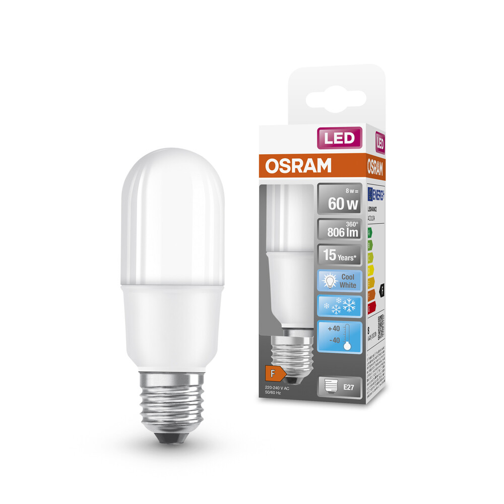 Hochwertiges, langlebiges LED-Leuchtmittel 'LED STAR STICK E27' von OSRAM, das ein angenehmes, kühles Licht ausstrahlt