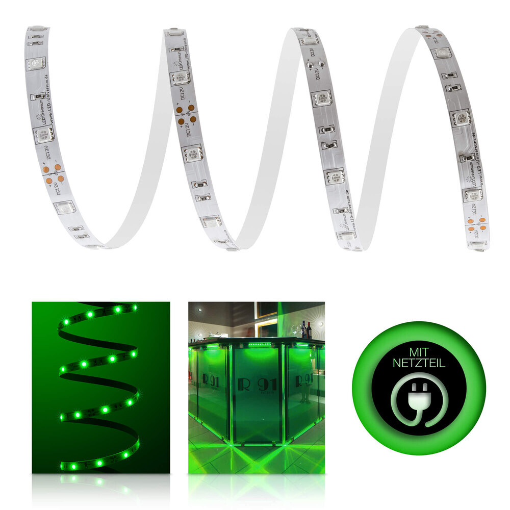 Hochwertiger, grüner LED Streifen von LED Universum mit effizienter Netzteiltechnologie