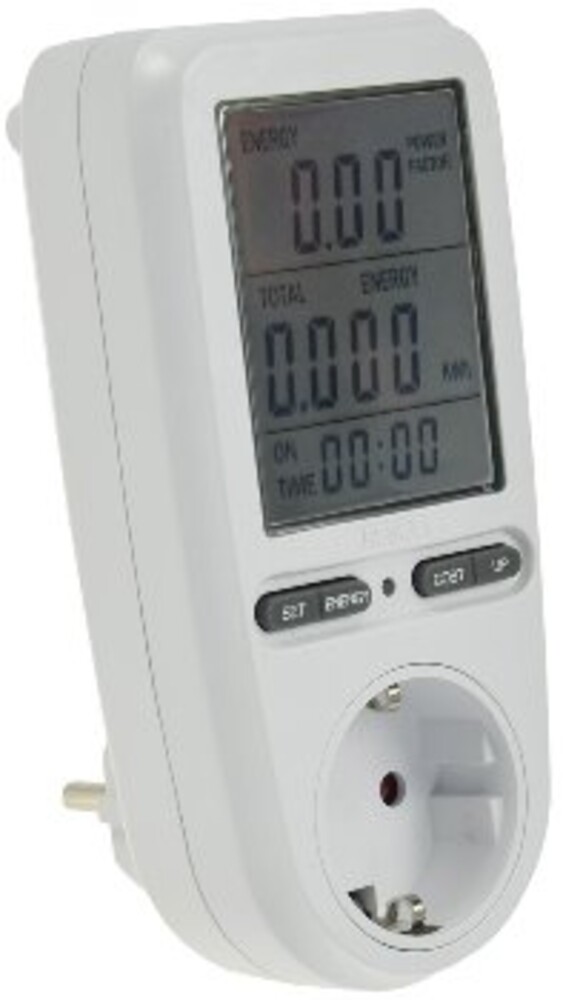 Detailreiches Bild des Energiekosten-Messgeräts von ChiliTec mit LC-Display und hoher Messkapazität
