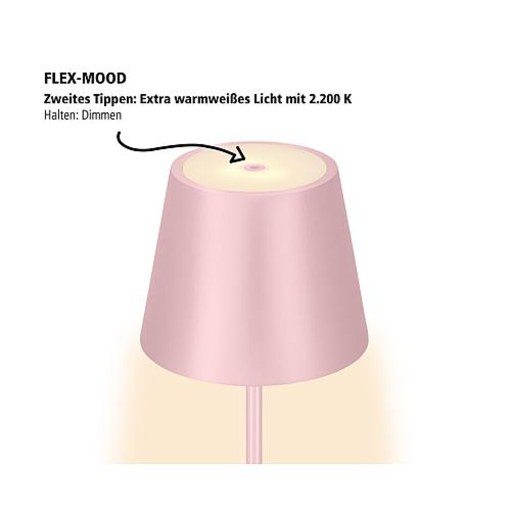 Elegante rosa Stehlampe von SIGOR für den Außenbereich mit integriertem LED Akku