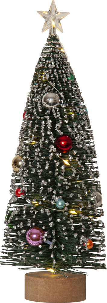 Star Trading 601-02 LED-Deko-Tannenbaum "Decorini"ca. 11x31 cm, zum Stellen, grün, 15 ww LED,bunte Kugeln, inkl. Batterien, Timer,Vierfarb-Karton