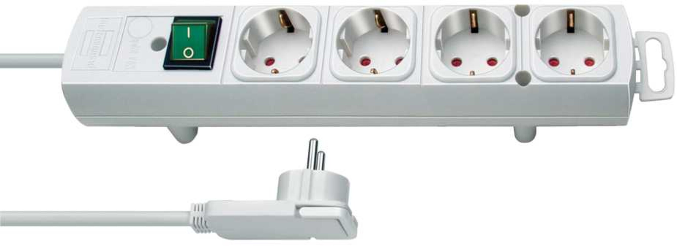 Steckdosenleiste von Brennenstuhl aus der Comfort Line Plus Serie mit 4-fach Steckdosen, Schalter, Flachstecker und 2m Kabel in Weiß
