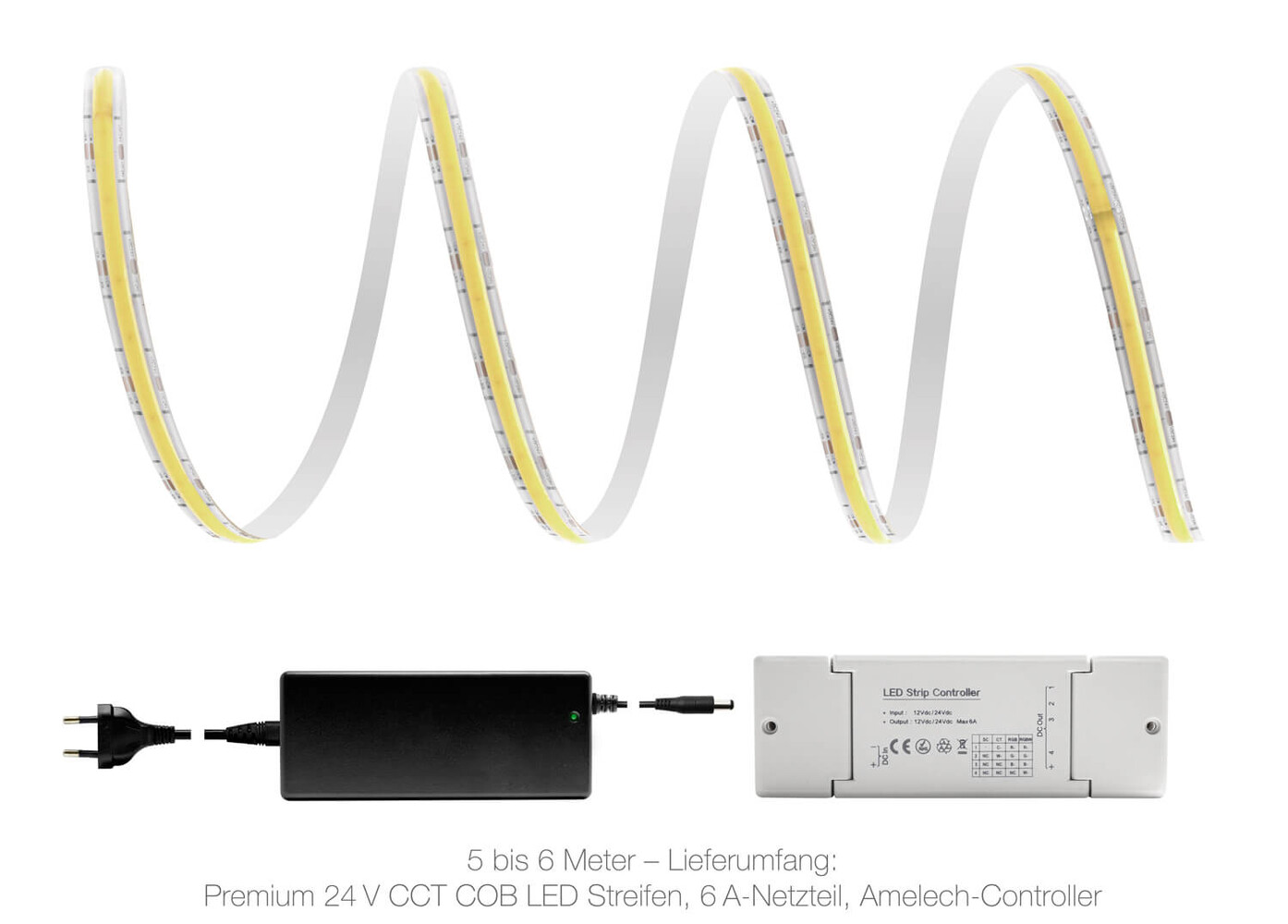 Premium 24V CCT COB LED Streifen in IP65 Smart Home Set inklusive Zigbee Controller und Netzteil von LED Universum
