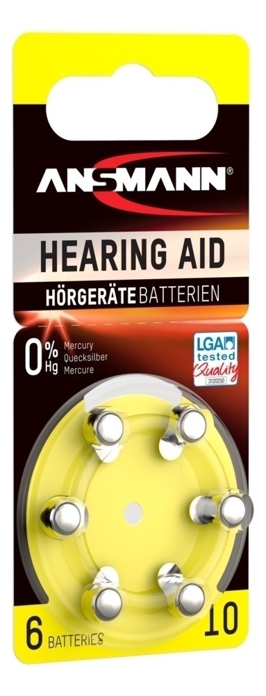 ANSMANN 6er Hörgerätebatterien Hearing Aid 10, PR70 Zink Luft Knopfzelle 1,4V