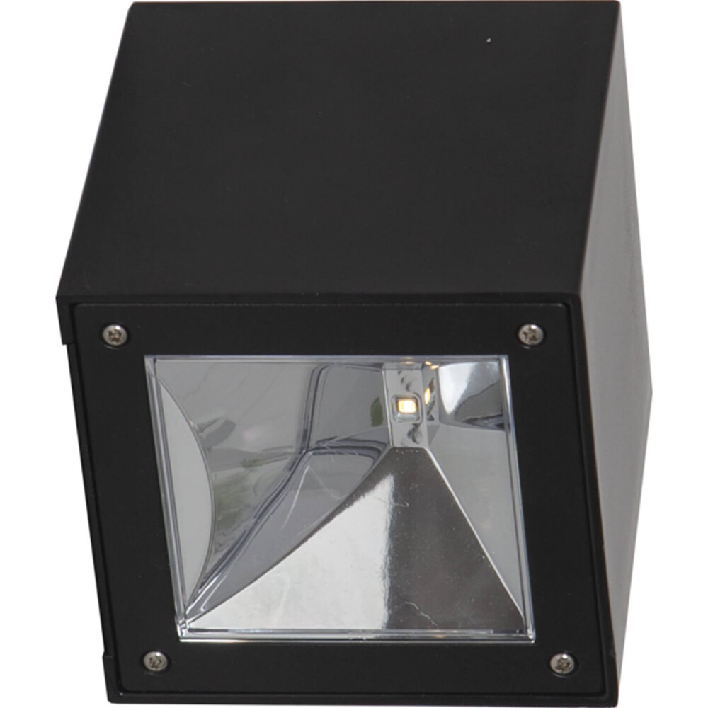 Hochwertige schwarze Außenwandleuchte Wally Cube mit warmweißer LED und integriertem Solarpanel von Star Trading