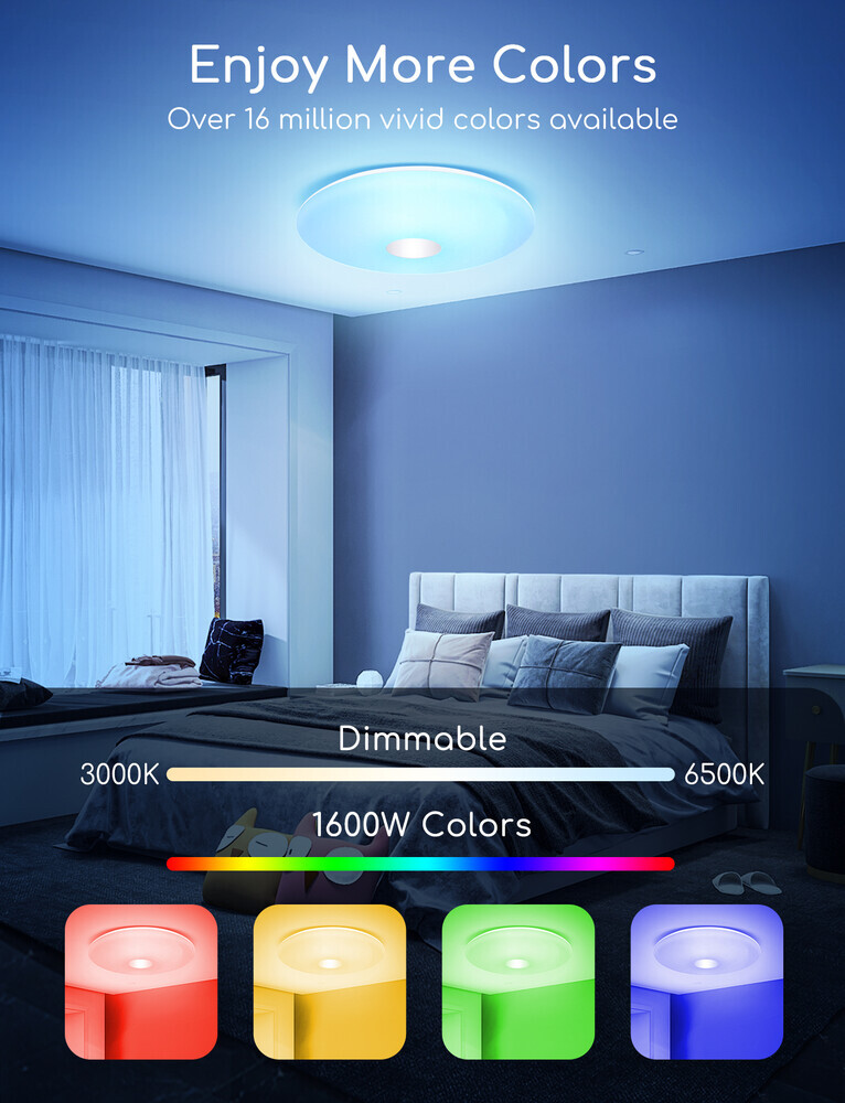 Hochwertige runde LED Deckenleuchte in Weiß mit 1300lm, steuerbar via SmartHome App von LED Universum