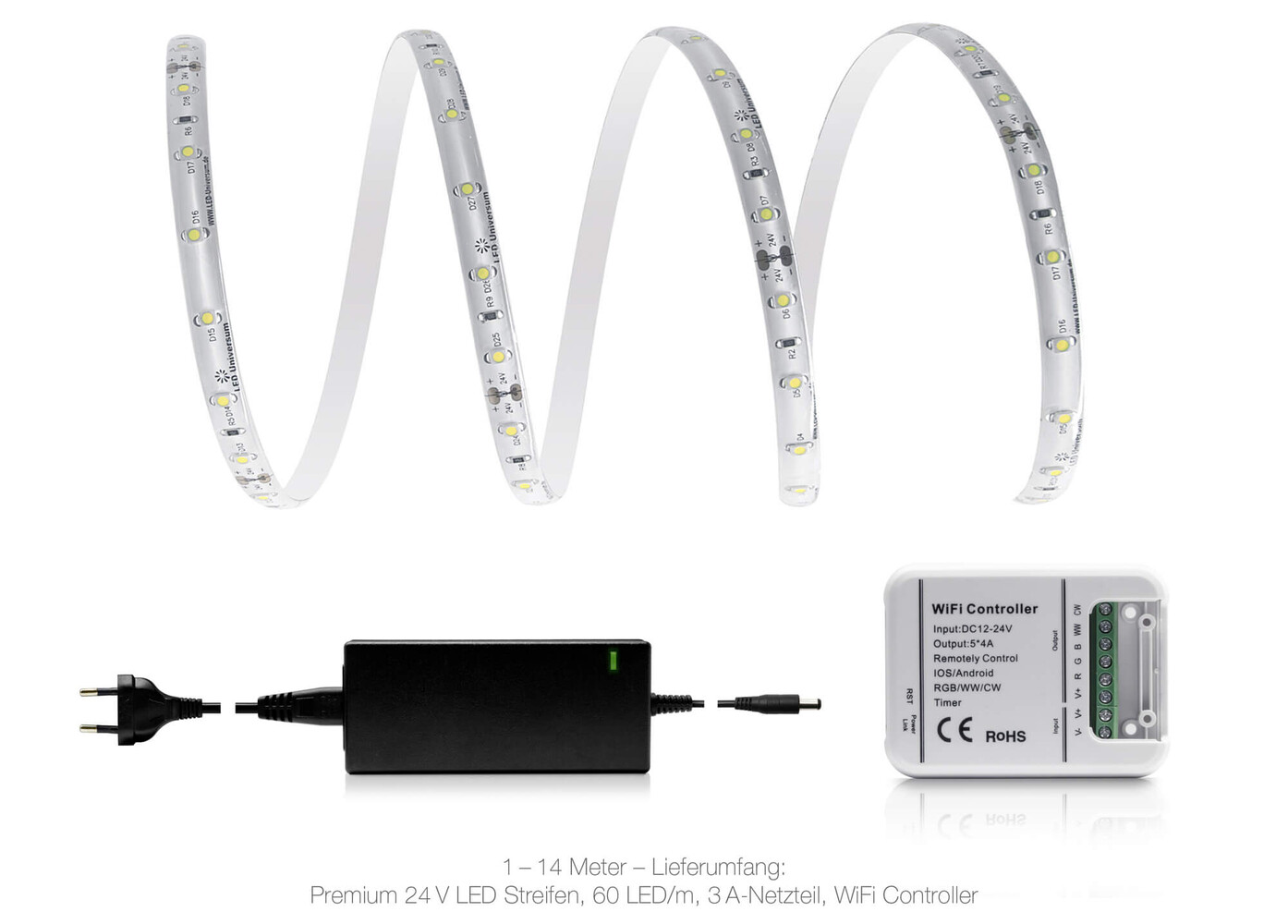 qualitativ hochwertiger LED Streifen in kaltweiß 60 LED m 3528 mit WLAN SET von LED Universum