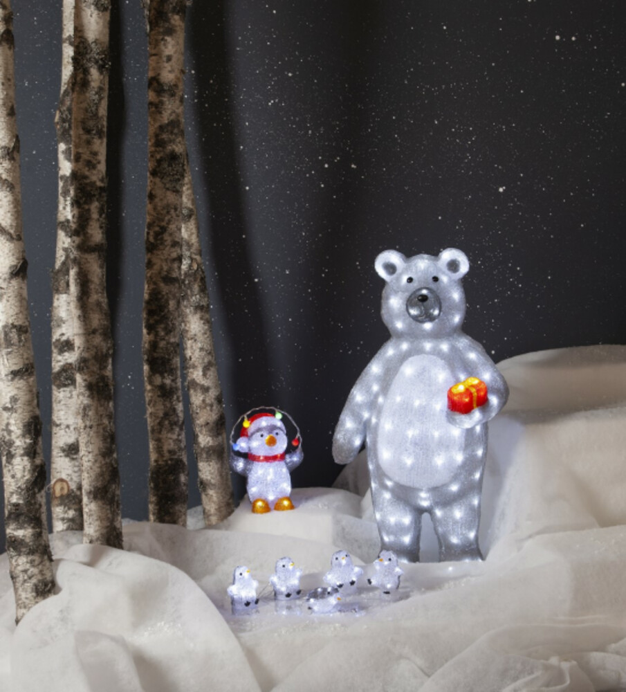 Bezaubernde graue LED Acrylfigur in Form von einem Bären mit Geschenk von Star Trading