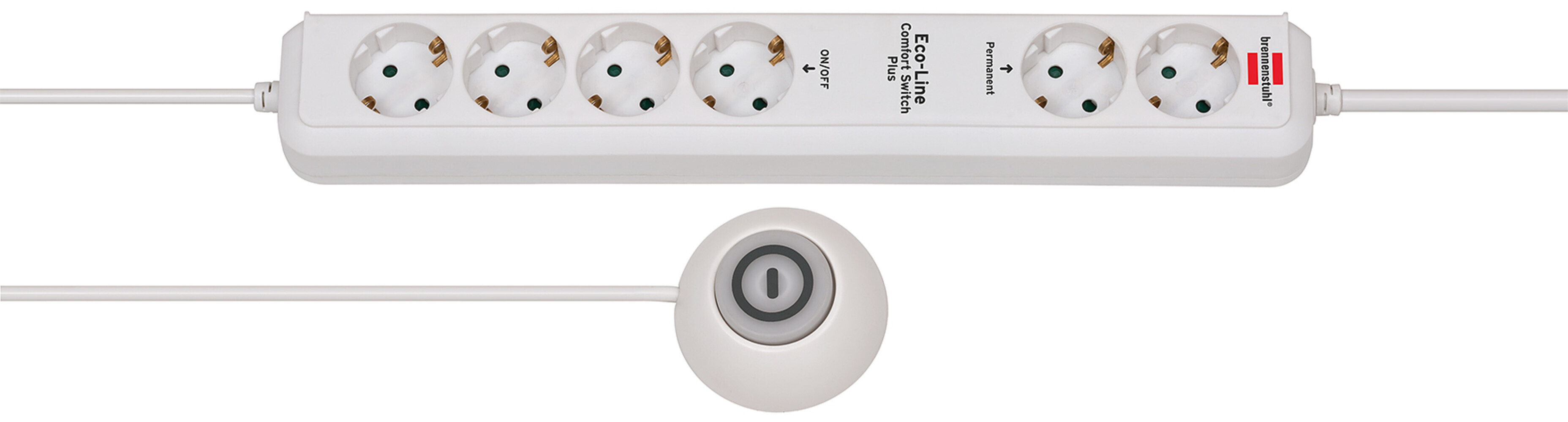 Steckdosenleiste von Brennenstuhl Eco Line Comfort Switch Plus mit 6 permanenten und 4 schaltbaren Steckdosen, beleuchtetem Fußschalter und in weiß
