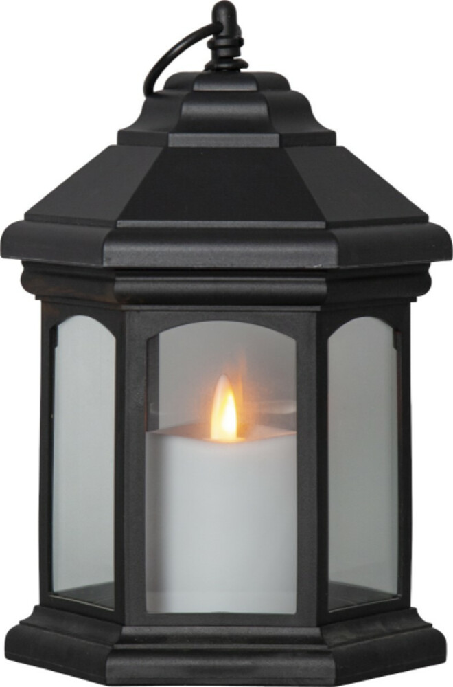 Eine dekorative, flackernde LED-Kerze in schwarz von der Marke Star Trading