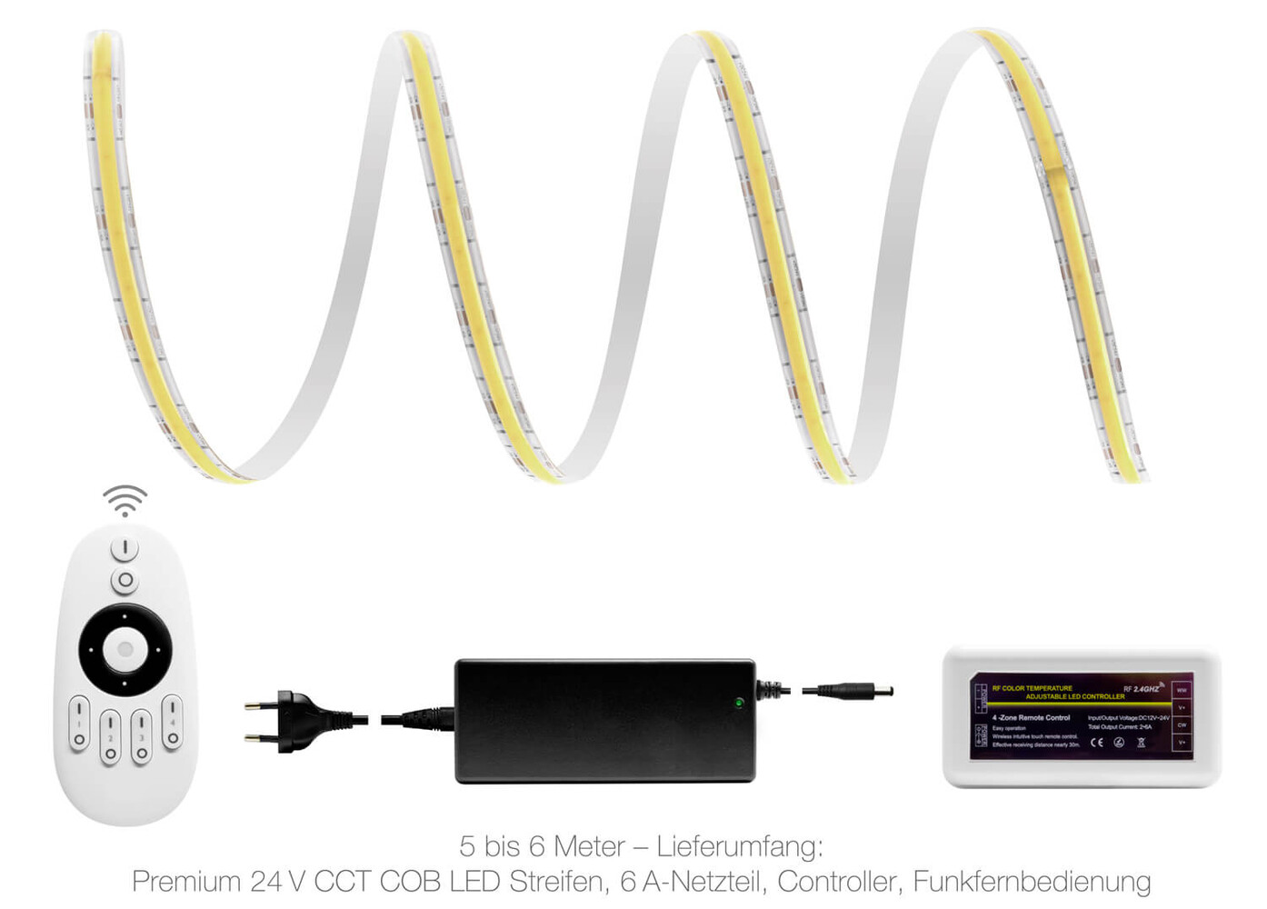 Hochwertiger LED-Streifen mit 24V und 4 Zonen-Funkset, IP20 geschützt, von LED Universum