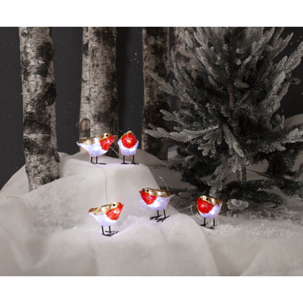 Bezaubernde weiße LED-Acrylfiguren in Form von Vögeln, rot, braun und weiß von Star Trading