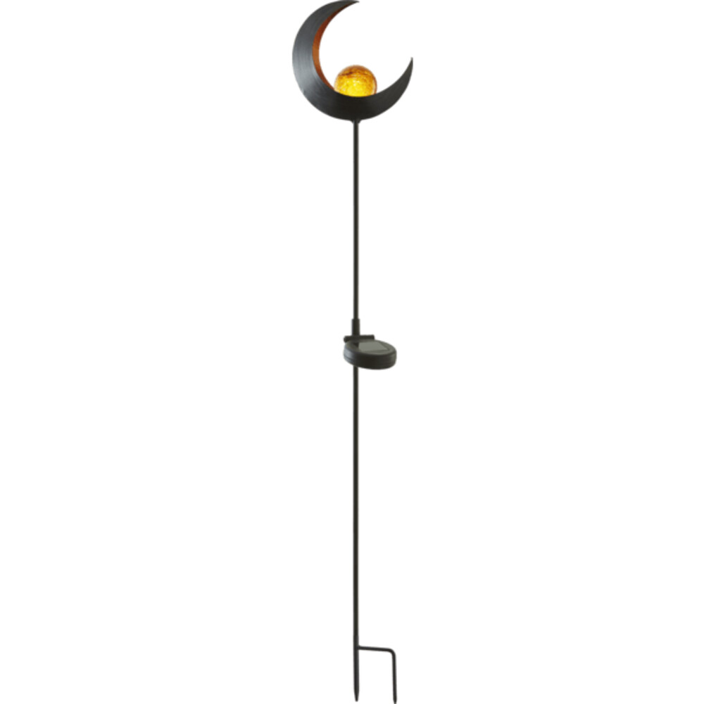Schwarze Solarleuchte in Form eines Mondes mit amberfarbener LED und eleganter Glaskugel von Star Trading