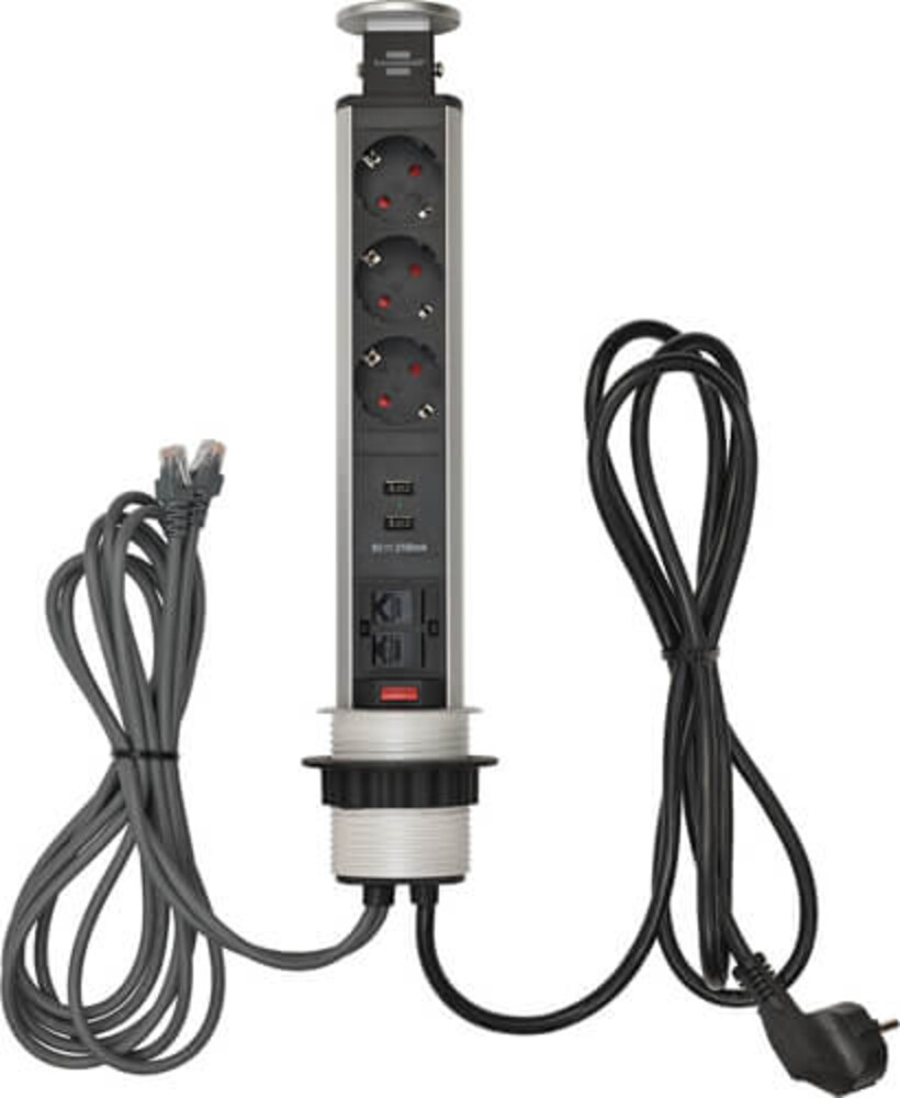 Hochwertiges Verbindungs- & Adapterkabel von Brennenstuhl Tower Power USB Charger und LAN Tischsteckdosenleiste 3 fach 2xLAN RJ45 2xUSB 2m H05VV F 3G1 5 silber schwarz