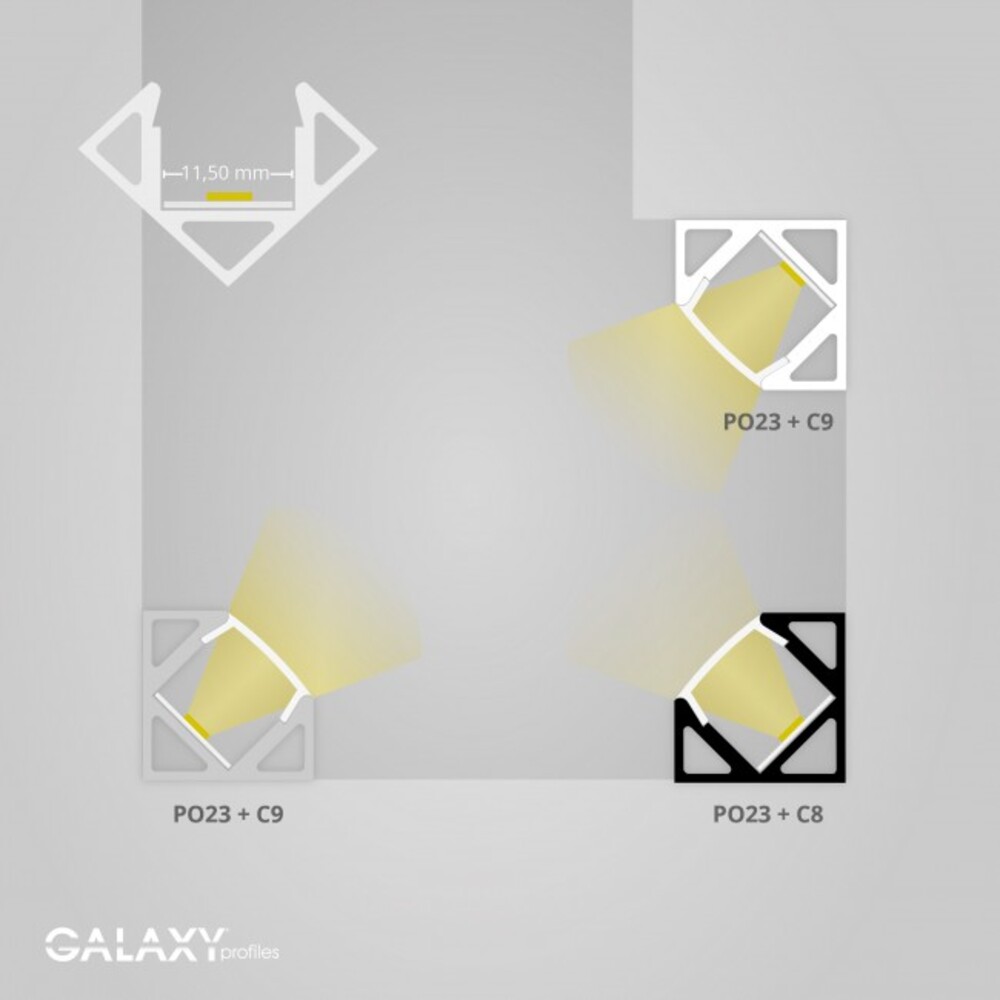 Hochwertiges LED Profil von GALAXY profiles in Weiß RAL 9010, für max 11 mm LED Stripes, Länge 200 cm