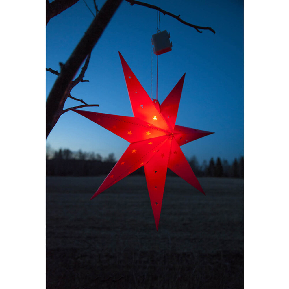 Wunderschöner, leuchtend roter LED-Stern von Star Trading für den Außenbereich