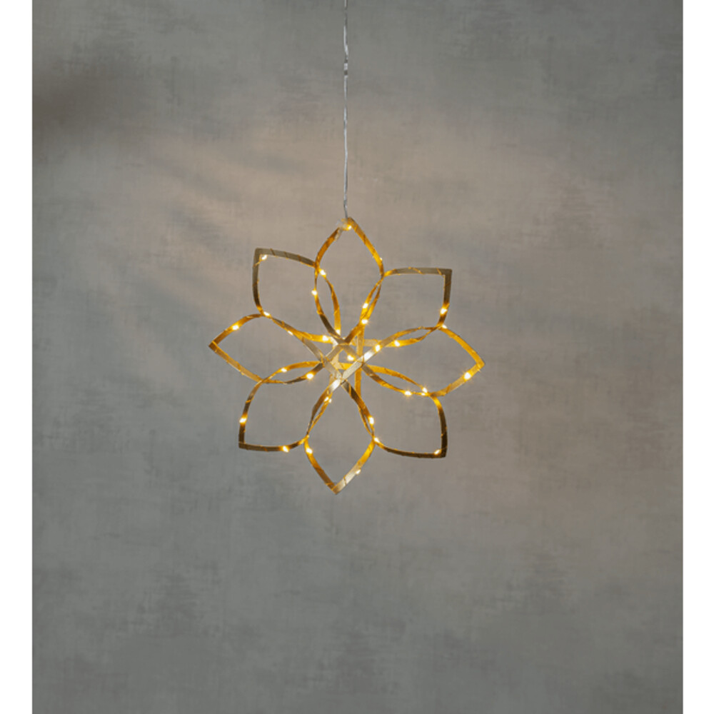 Schimmernder goldener LED Stern von Star Trading mit warmweißem Licht, gehüllt in ein Metallband