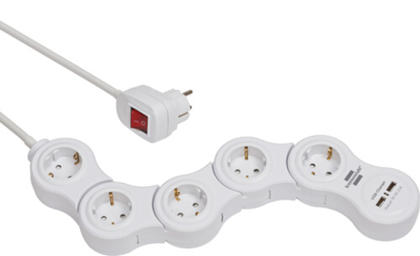Steckdosenleiste von Brennenstuhl mit USB Ladefunktion und 5-fach Steckdosen in weiß