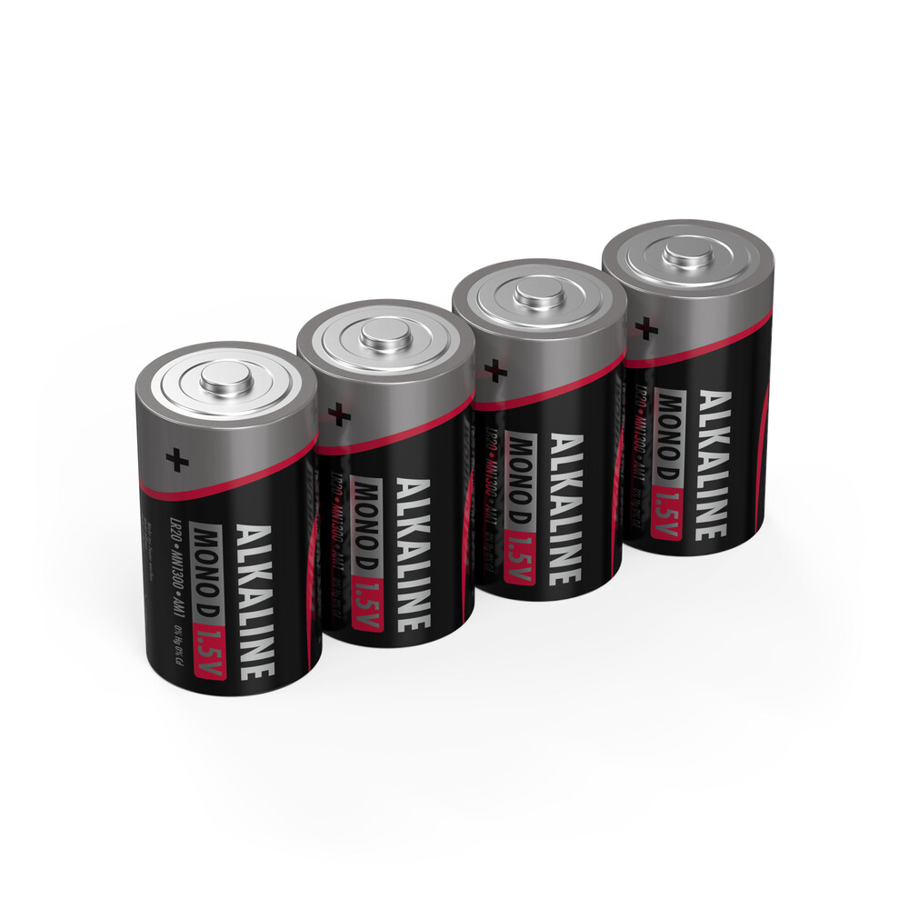 Hochwertige Ansmann-Alkaline-Typ-D-Batterien in Schrumpffolie verpackt