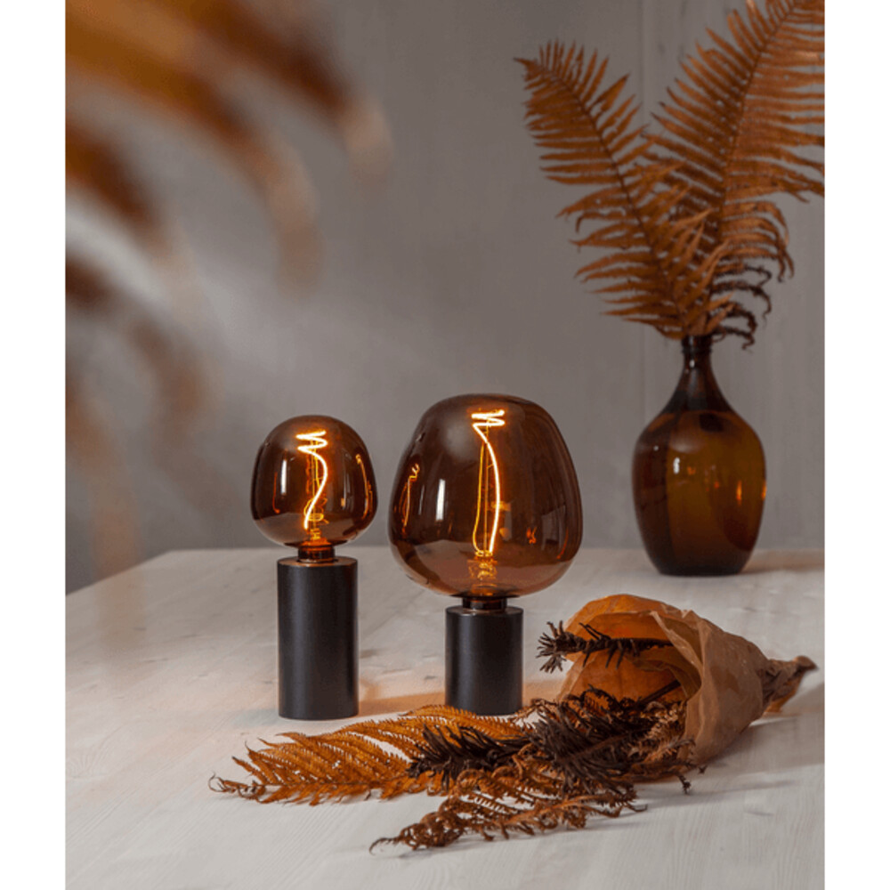 Leuchtendes LED-Leuchtmittel von Star Trading in eleganter Apfelform mit cognacfarbenem Glas