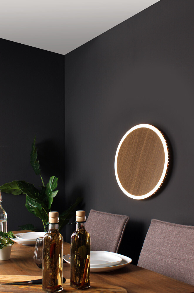 Prächtige ECO-LIGHT Deckenleuchte in mattem Schwarz und Holz mit leistungsstarker LED Beleuchtung